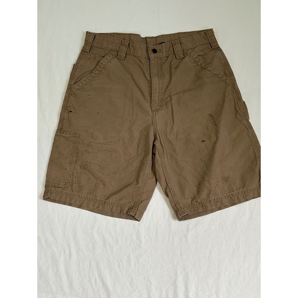 Carhartt Mens Canvas Carpenter Shorts Tan Distressed Paint Splatter Size 34